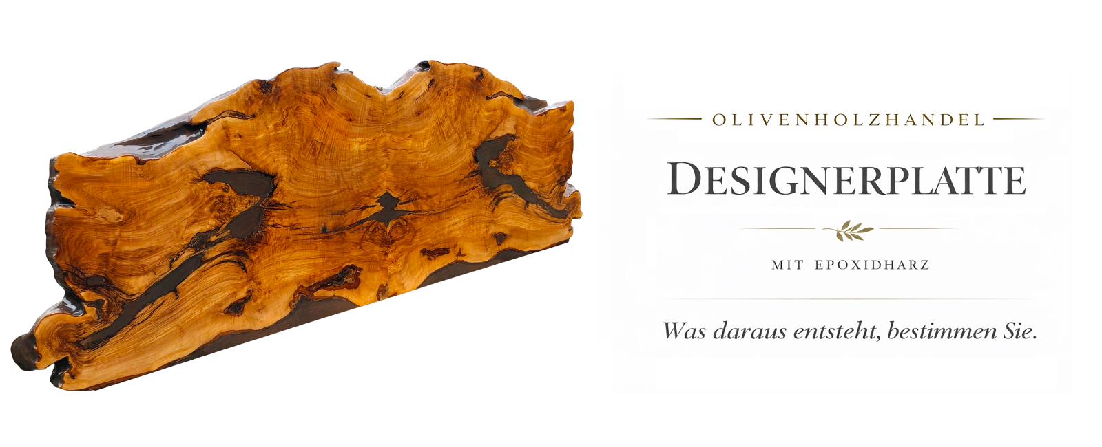 Handgefertigte Designerplatte Olivenholz Schreibtisch aus über 500 Jahre altes Olivenholz mit Epoxidharz – individuelles Unikat für Möbelbau